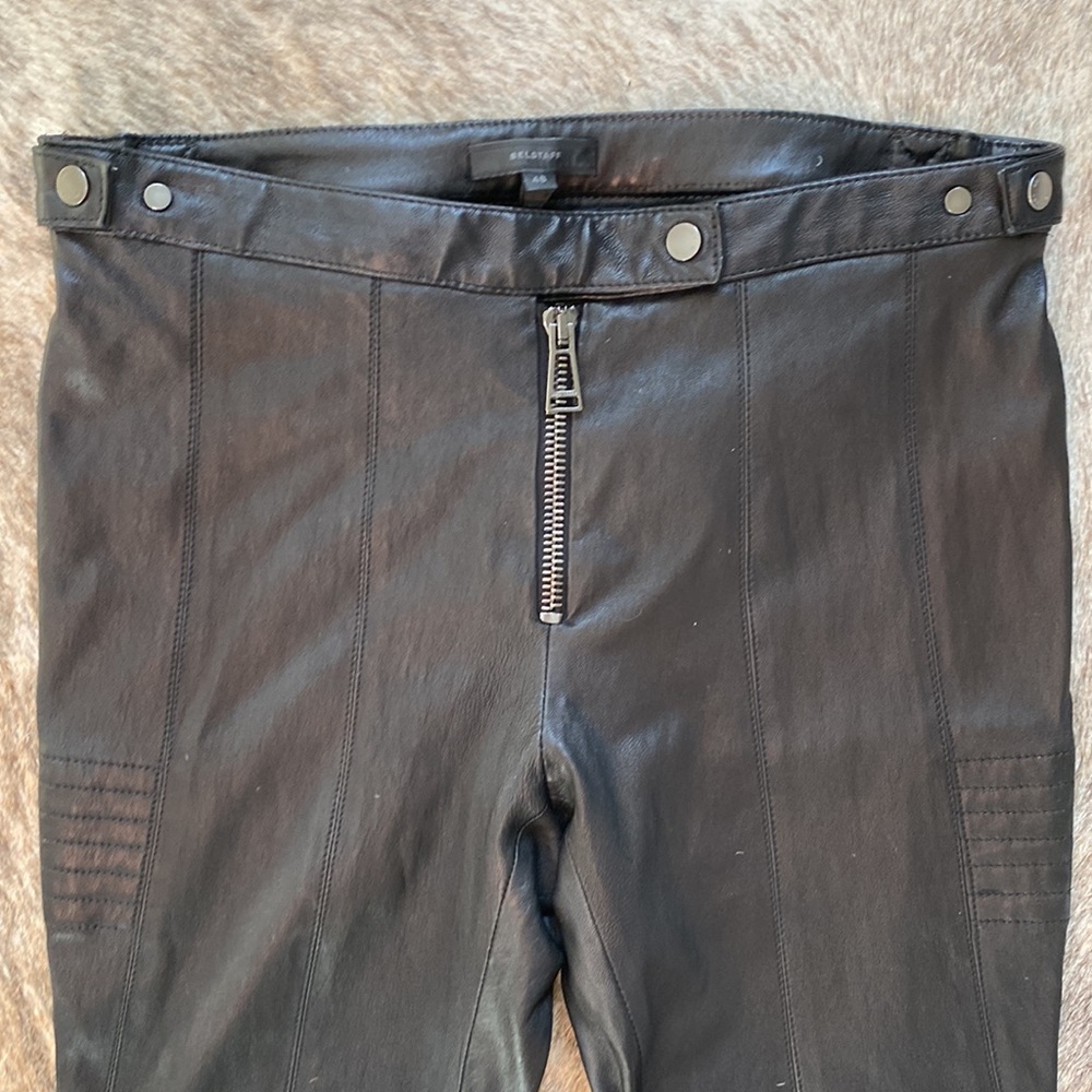 BelStaff Black Leather Motorcycle Racer Pants Ankle Zippers Sexy Fit made in UK